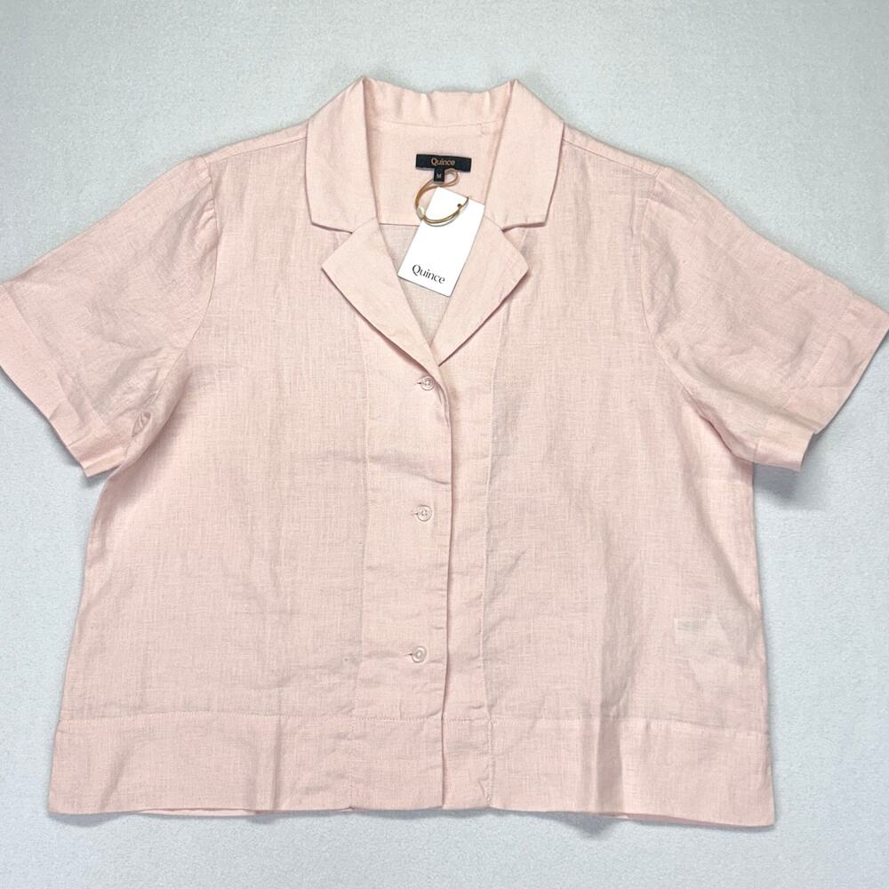 Quince 100% European Linen Boxy Camp Collar Blouse Pink Medium NWT